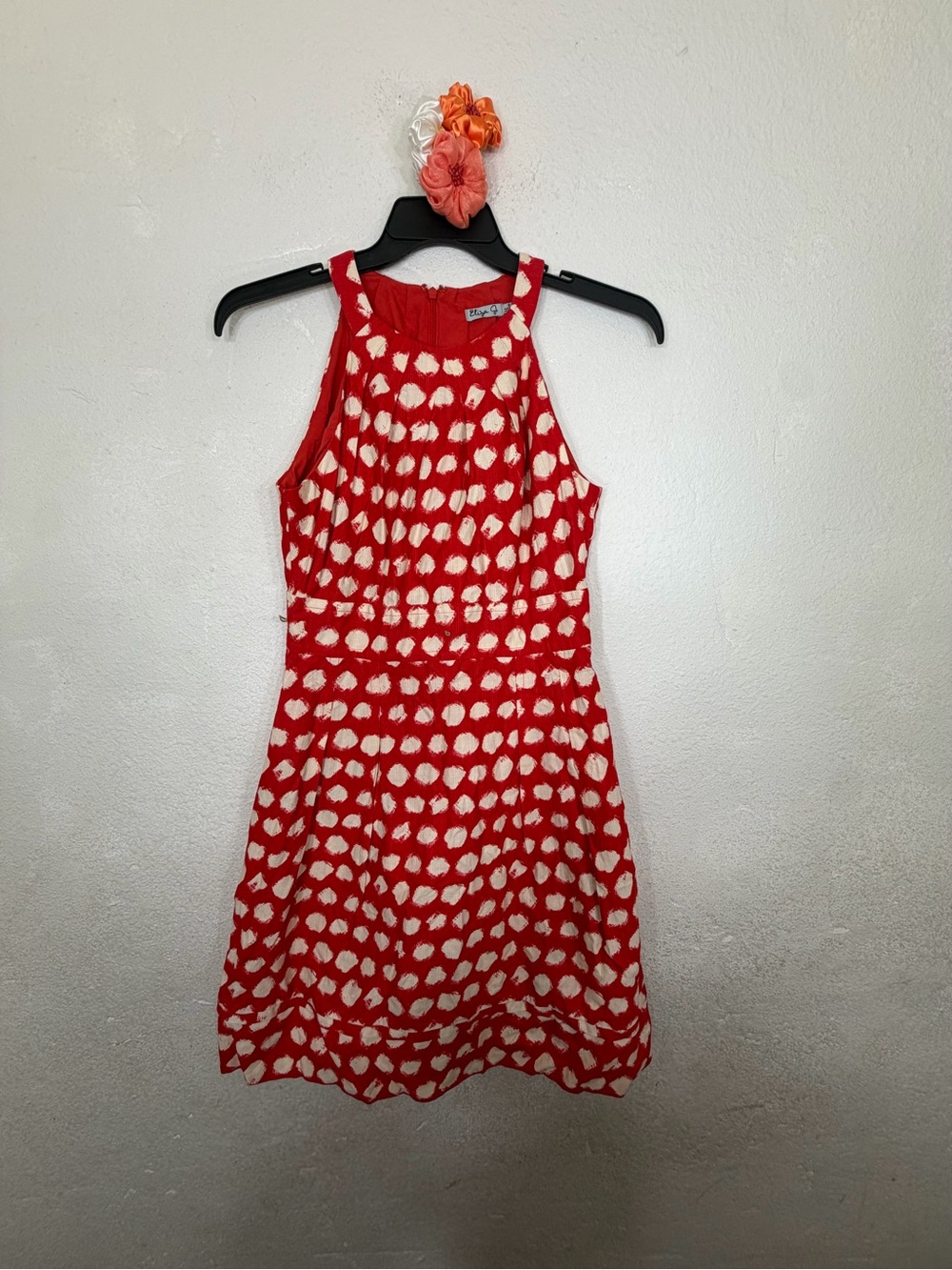 Eliza J Red & White Abstract Polka Dot Halter Dress Size 8